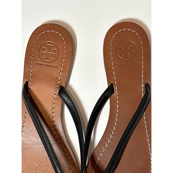 Tory Burch Terra Thong Flip-Flop Sandals Patent Leather Black Brown Size 7.5 - Picture 5 of 9